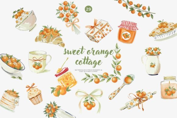 Download Sweet Orange Cottage Watercolor Clipart - Color Collection