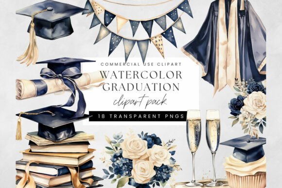 Download Watercolor Graduation Clipart PNG - Color Collection