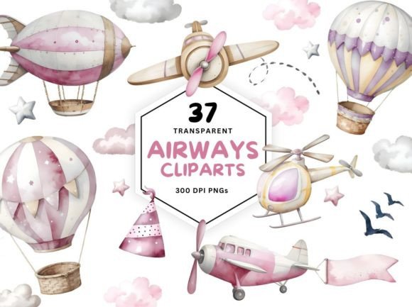 Download Pink Air Transport Watercolor Clipart - Color Collection