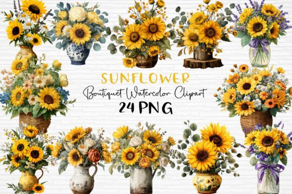 Download Sunflowers Boutique Watercolor Clipart - Color Collection