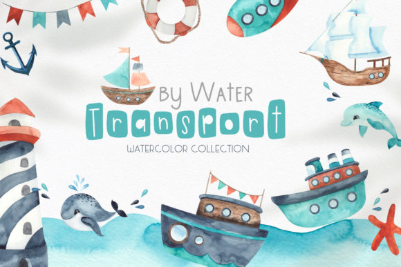 Download Watercolor Transport by Water Set - Color Collection