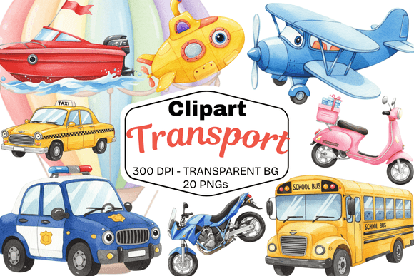 Download Watercolor Transport Clipart Set - Color Collection