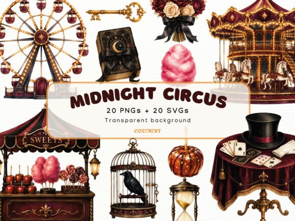 Download Dark Circus Watercolor Cliparts PNG - Color Collection