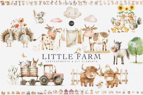 Download Huge Set Watercolor Farm Animal Clipart - Color Collection