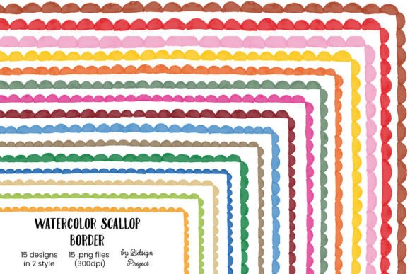 Download 15 Watercolor Scallop Border, Decorative - Color Collection