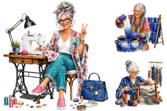 Download Watercolor Crafting Women Clipart - Color Collection