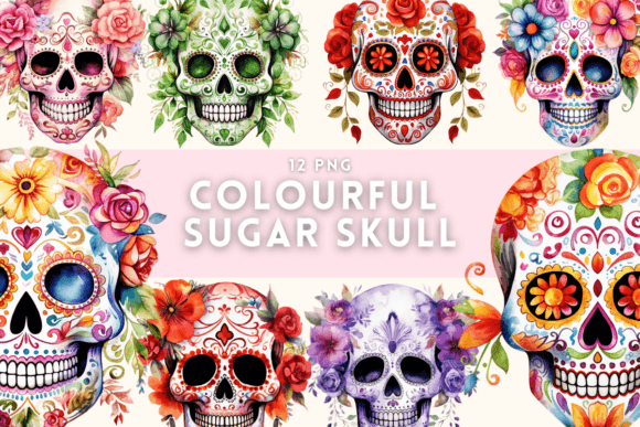 Download Watercolor Colourful Sugar Skull - Color Collection